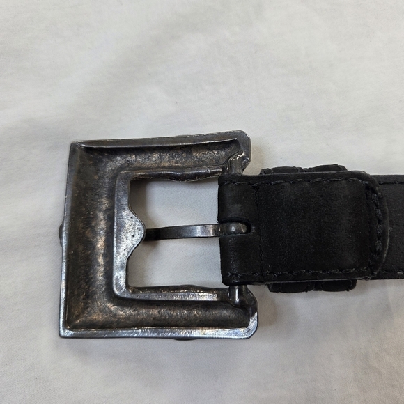 Nordstrom Made in Italy Black Leather Belt Sz S Ornate Silver Western Buckle main image 10